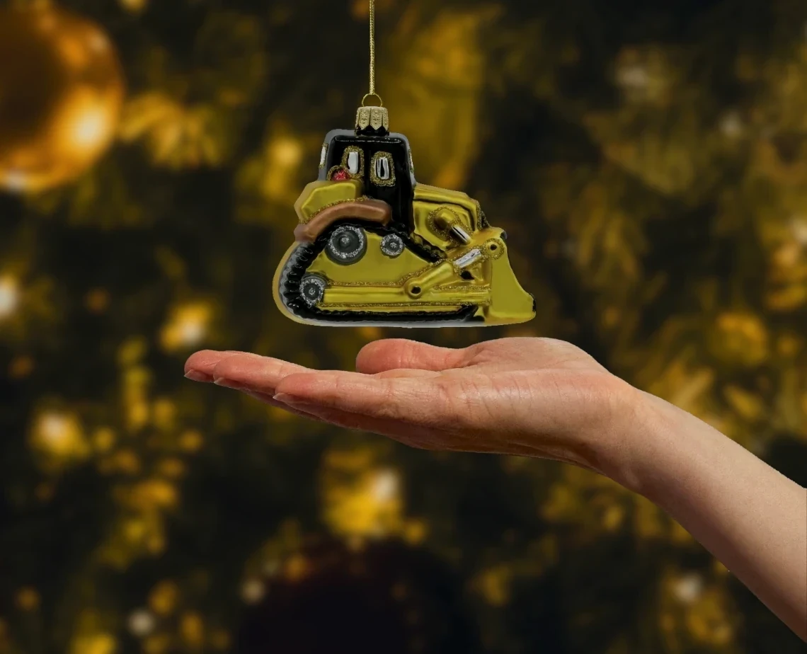 Bombka szklana figurka Buldożer realne zdjęcie