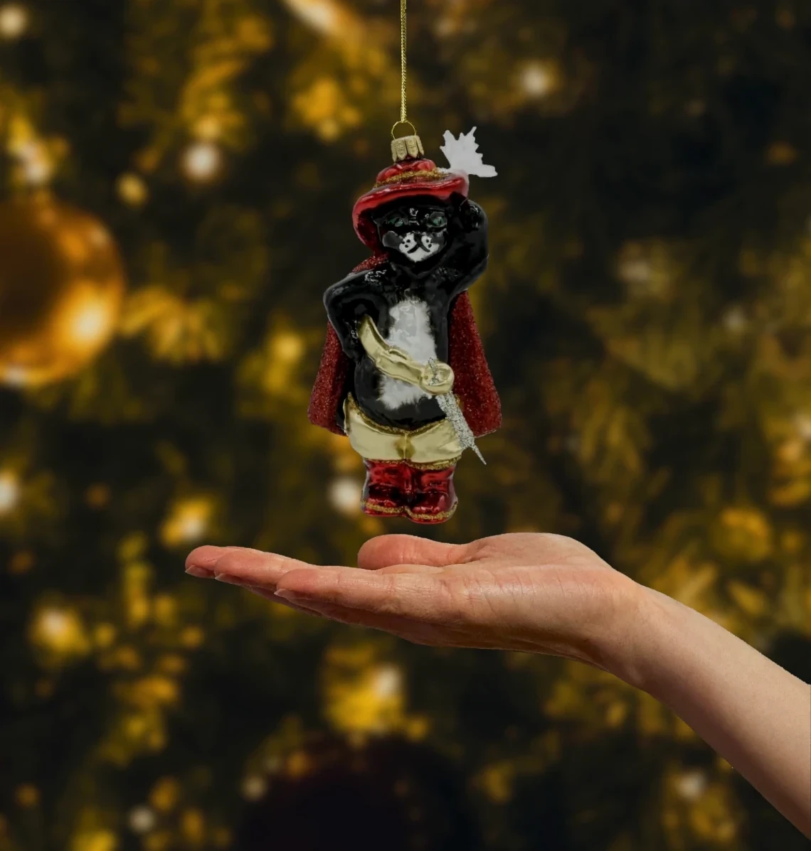 Bombka szklana figurka Kot w butach: czarny realne zdjęcie