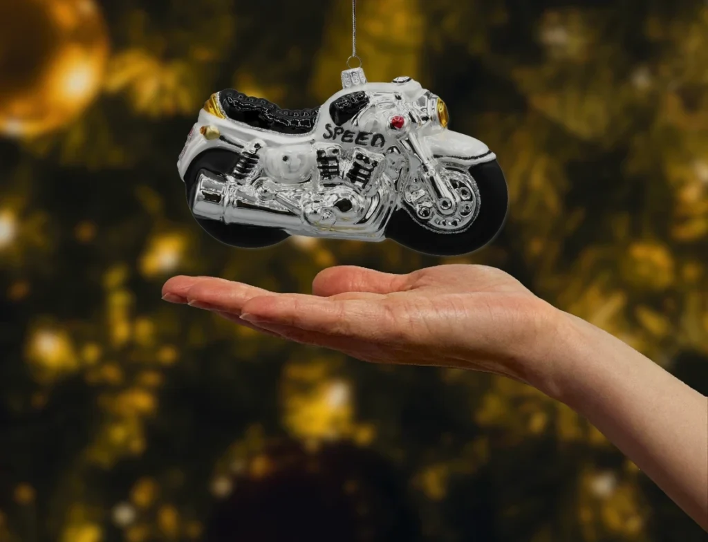 Bombka szklana figurka Motocykl: biały realne zdjęcie