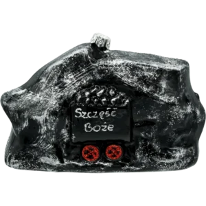 Bombka szklana figurka Bryła węgla z wózkiem – Szczęść Boże