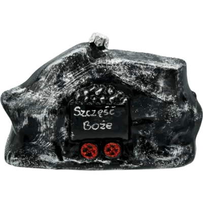 Bombka szklana figurka Bryła węgla z wózkiem – Szczęść Boże