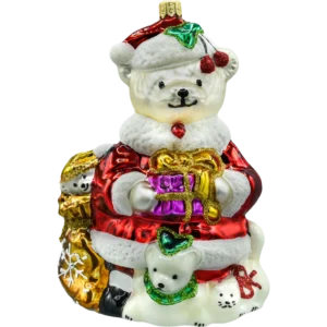 Bombka szklana figurka Mikołajowy Miś z Prezentami