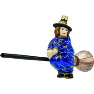 Szklana bombka figurka Niebieska Czarownica na Miotle