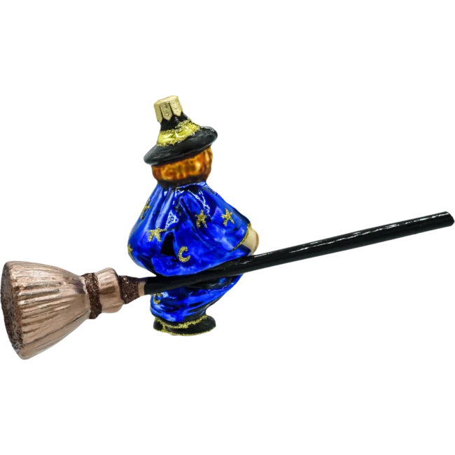 Szklana bombka figurka Niebieska Czarownica na Miotle