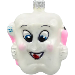 Szklana Bombka Choinkowa Figurka Forma ze szkła Uśmiechnięty ząbek z pastą i szczoteczką: różowy