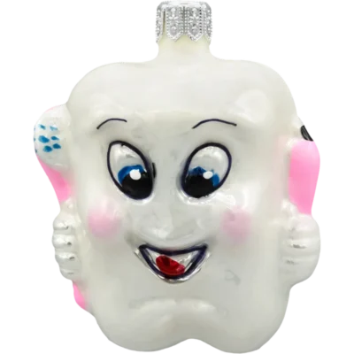 Szklana Bombka Choinkowa Figurka Forma ze szkła Uśmiechnięty ząbek z pastą i szczoteczką: różowy