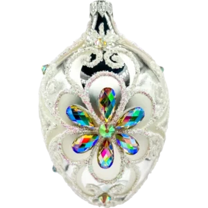 Szklana Bombka Choinkowa Ekskluzywne Jajo Faberge; srebro i biel