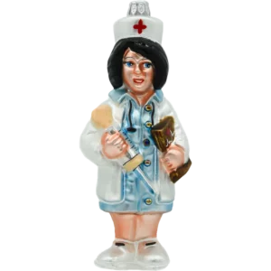 Szklana Bombka Choinkowa Figurka Pielęgniarka z czarnymi włosami