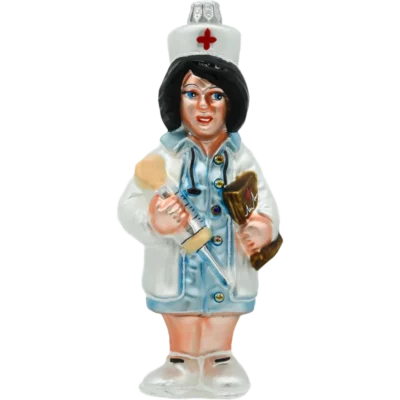 Szklana Bombka Choinkowa Figurka Pielęgniarka z czarnymi włosami