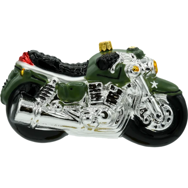 Szklana Bombka Choinkowa Figurka Militarny Motocykl Retro profil