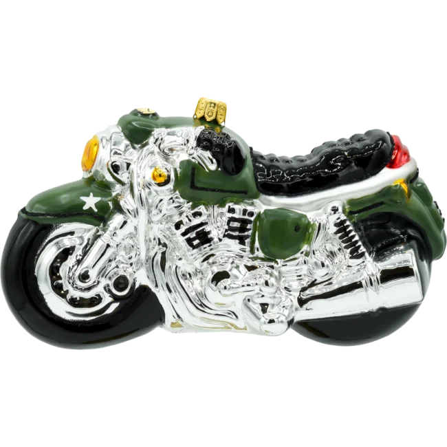 Szklana Bombka Choinkowa Figurka Militarny Motocykl Retro profil