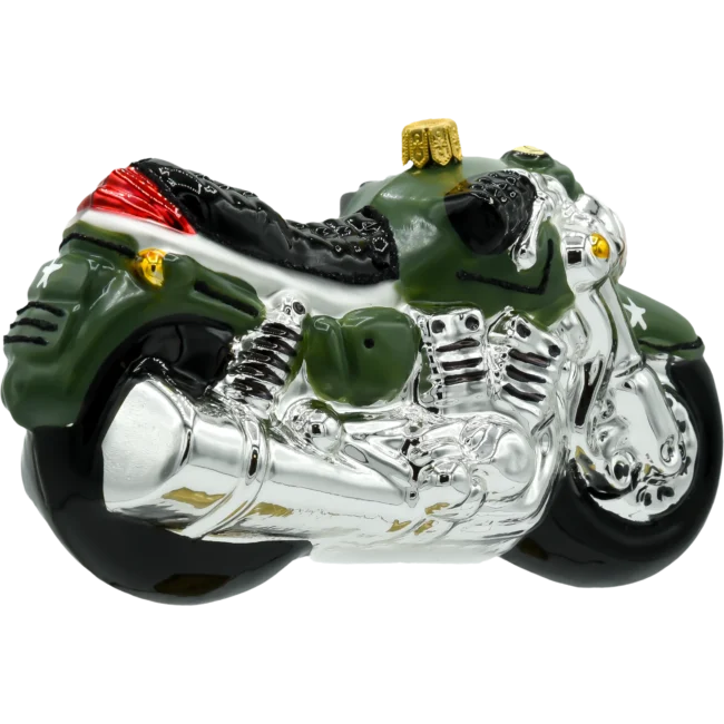 Szklana Bombka Choinkowa Figurka Militarny Motocykl Retro tył