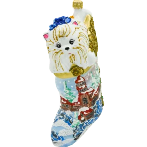 Szklana Bombka Choinkowa Figurka Świąteczna skarpeta z pieskiem