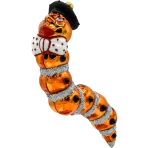 Szklana Bombka Choinkowa Figurka Gąsienica z Kapeluszem bok