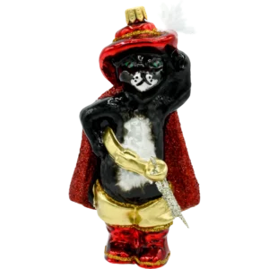 Szklana Bombka Choinkowa Figurka Kot w butach: czarny