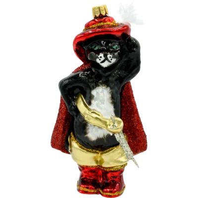 Szklana Bombka Choinkowa Figurka Kot w butach: czarny