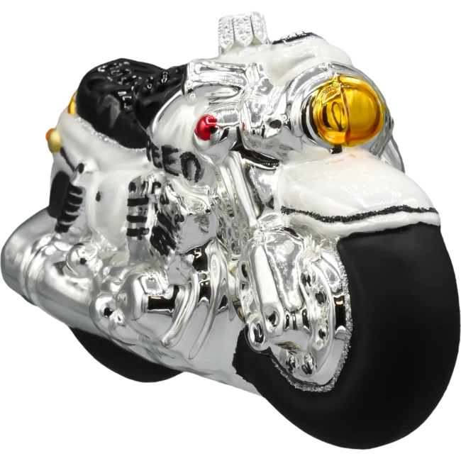 Szklana Bombka Choinkowa Figurka Motocykl: biały front