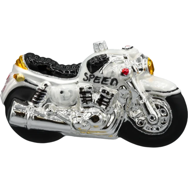 Szklana Bombka Choinkowa Figurka Motocykl: biały profil
