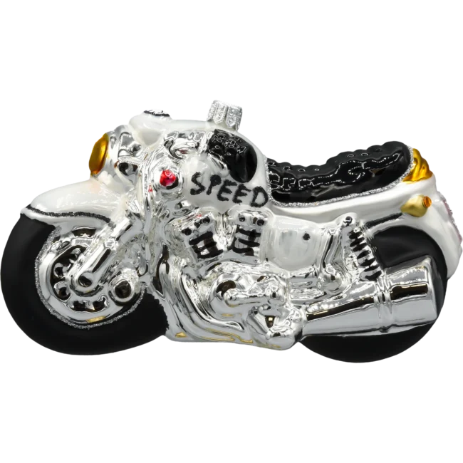 Szklana Bombka Choinkowa Figurka Motocykl: biały bok