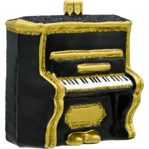 Szklana Bombka Choinkowa Figurka Pianino w czerni i złocie bok