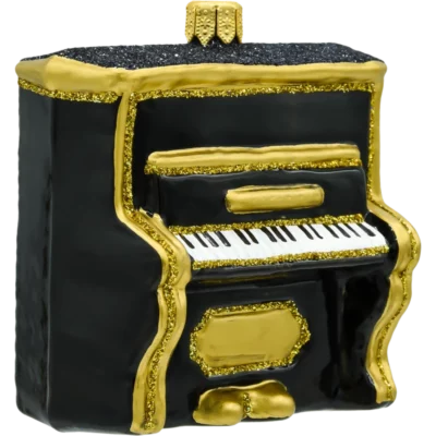 Szklana Bombka Choinkowa Figurka Pianino w czerni i złocie bok