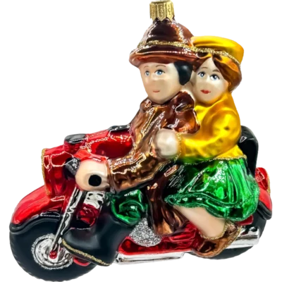 Szklana Bombka Choinkowa Para na motocyklu