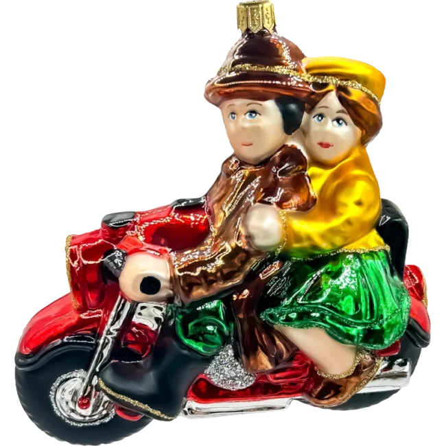 Szklana Bombka Choinkowa Para na motocyklu