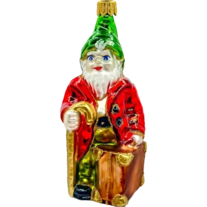 Szklana Bombka Choinkowa Skrzat Podróżnik z kufrem i laską