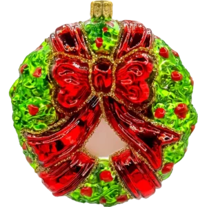 Szklana Bombka Choinkowa Świąteczny Wieniec z czerwoną kokardą