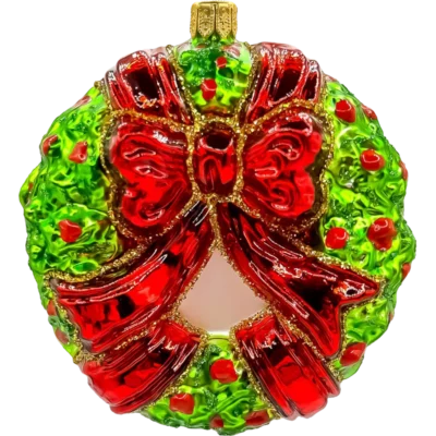 Szklana Bombka Choinkowa Świąteczny Wieniec z czerwoną kokardą