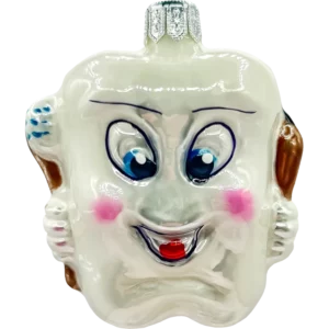 Szklana Bombka Choinkowa Uśmiechnięty Ząbek z pastą i szczoteczką; brązowy