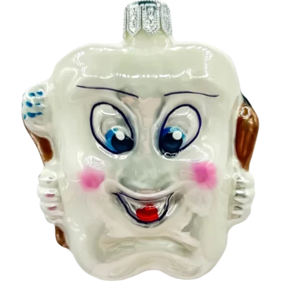 Szklana Bombka Choinkowa Uśmiechnięty Ząbek z pastą i szczoteczką; brązowy