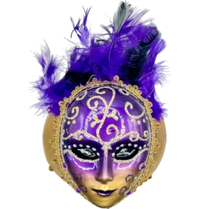 Szklana Bombka Choinkowa Fioletowa Wenecka Maska z piórami