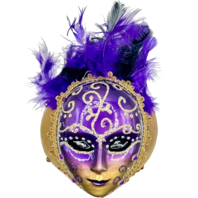 Szklana Bombka Choinkowa Fioletowa Wenecka Maska z piórami