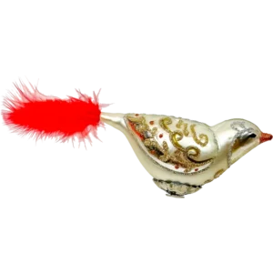 Szklana Bombka Choinkowa Złoty Ptaszek z czerwonym piórkiem