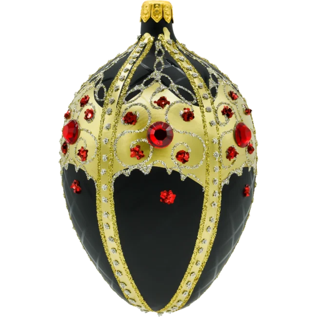 Szklana Bombka Choinkowa Ekskluzywne jajo Faberge ze złotym ornamentem: czarne bok