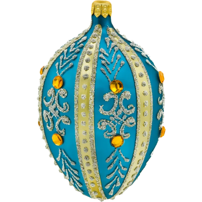 Szklana bombka choinkowa Ekskluzywne jajo Faberge z bursztynami: turkusowe bok