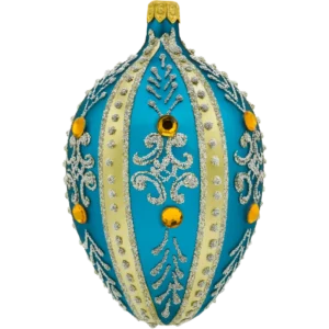 Szklana bombka choinkowa Ekskluzywne jajo Faberge z bursztynami: turkusowe