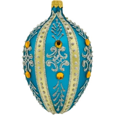 Szklana bombka choinkowa Ekskluzywne jajo Faberge z bursztynami: turkusowe
