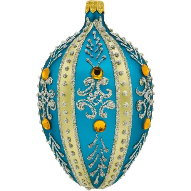 Szklana bombka choinkowa Ekskluzywne jajo Faberge z bursztynami: turkusowe