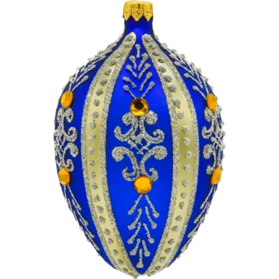 Szklana bombka choinkowa Ekskluzywne jajo Faberge z bursztynem: niebieskie