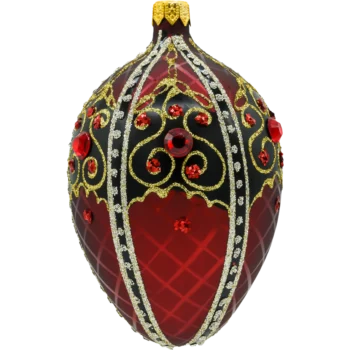 Ekskluzywne jajo Faberge z czarnym ornamentem: bordowe