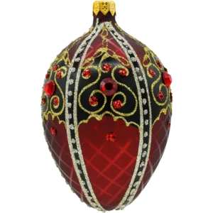 Szklana Bombka Choinkowa Ekskluzywne jajo Faberge z czarnym ornamentem: bordowe bok