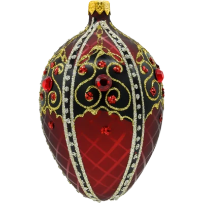 Szklana Bombka Choinkowa Ekskluzywne jajo Faberge z czarnym ornamentem: bordowe bok