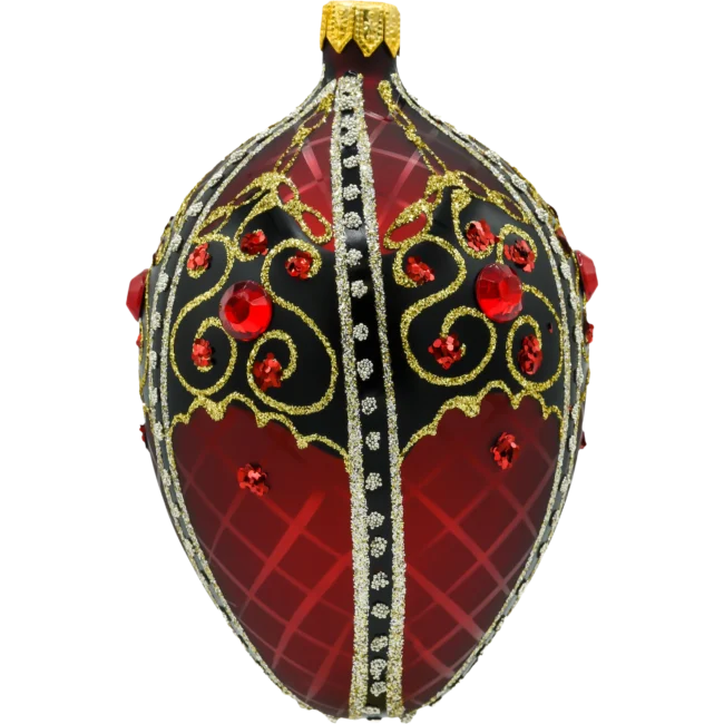 Szklana Bombka Choinkowa Ekskluzywne jajo Faberge z czarnym ornamentem: bordowe