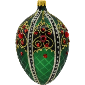 Szklana Bombka Choinkowa Ekskluzywne jajo Faberge w butelkowej zieleni bok