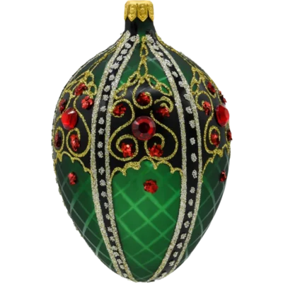Szklana Bombka Choinkowa Ekskluzywne jajo Faberge w butelkowej zieleni bok