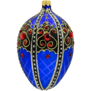 Szklana Bombka Choinkowa Ekskluzywne jajo Faberge z czarnym ornamentem: niebieskie bok