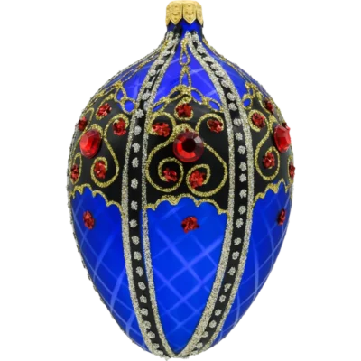 Szklana Bombka Choinkowa Ekskluzywne jajo Faberge z czarnym ornamentem: niebieskie bok