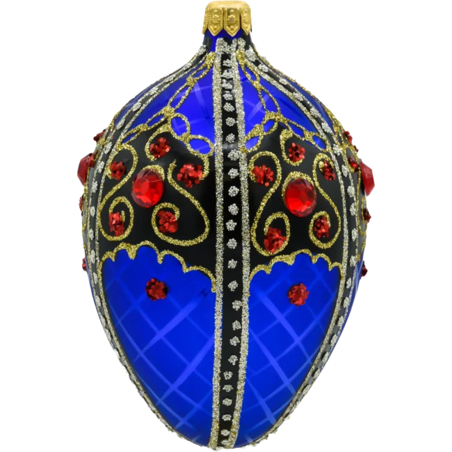Szklana Bombka Choinkowa Ekskluzywne jajo Faberge z czarnym ornamentem: niebieskie